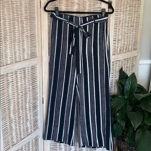 Striped cropped tie waist pant